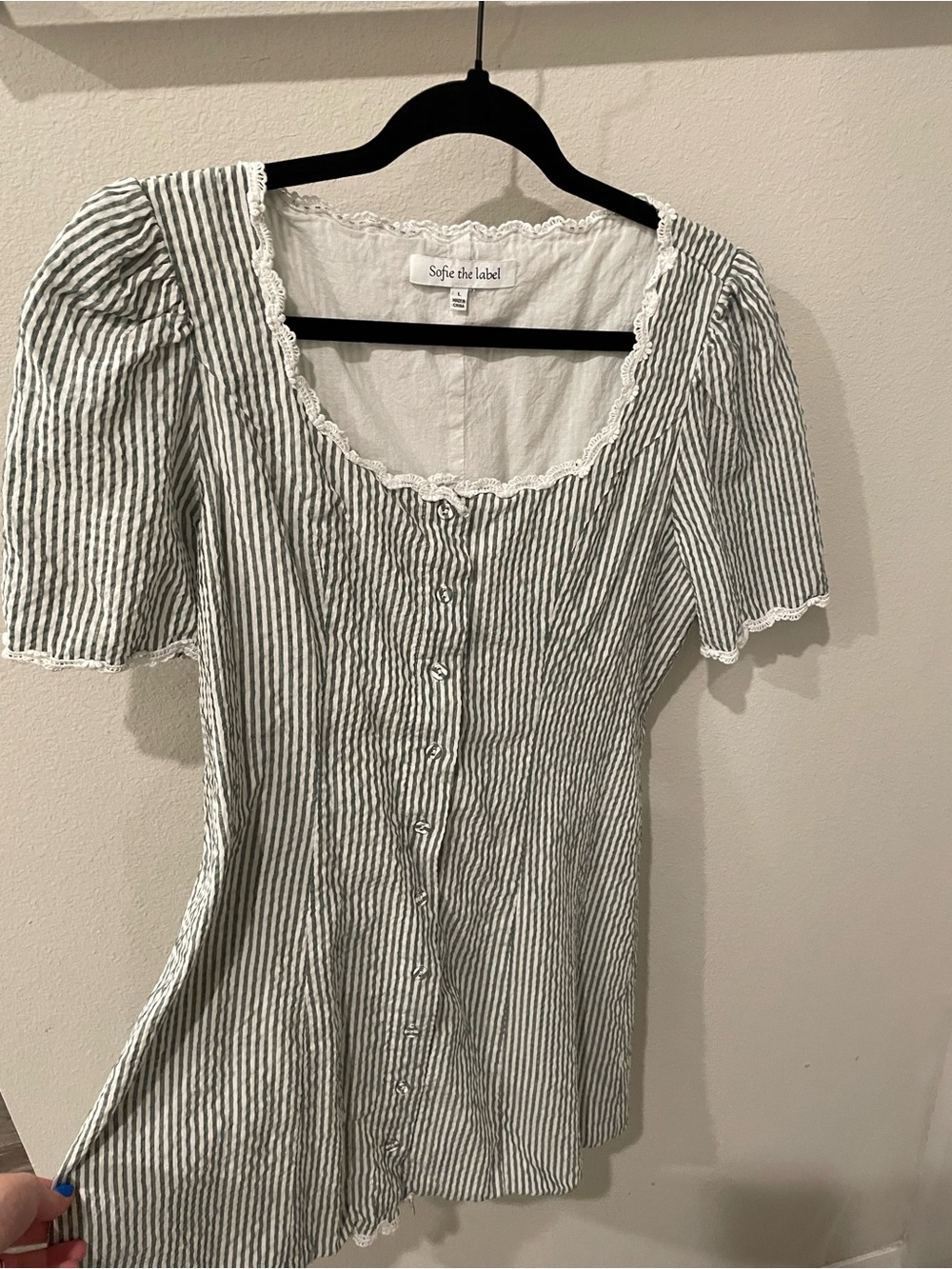 Sofie the Label Green Striped Mini Dress with Lace Trim